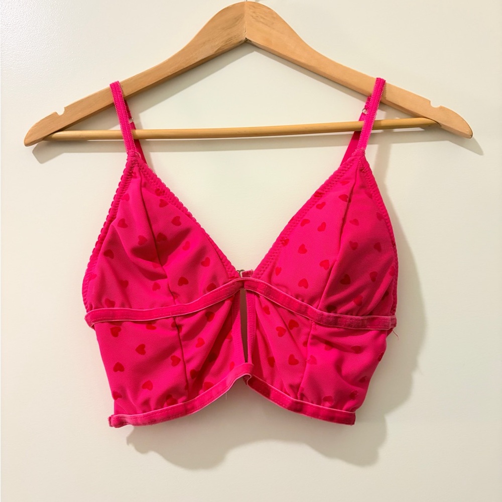 Pink Heart Patterned Women's Bralette